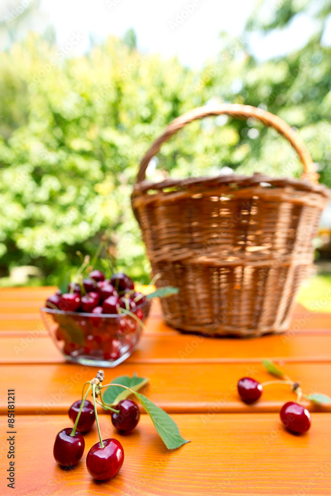 red cherry and hand basket