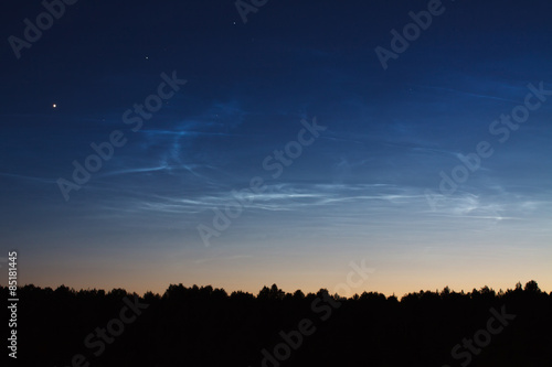 Noctilucent clouds night landscape