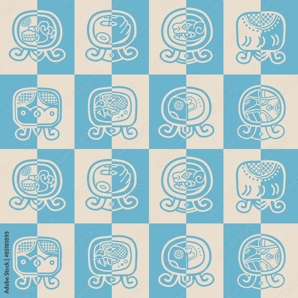 Seamless background with Maya calendar named months and associated