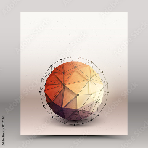 Abstract 3d vector technology orb with wireframe structure background. Digital business abstract vector background. Flayer, brochure, card vector design. Abstract vector wallpaper. Science background
