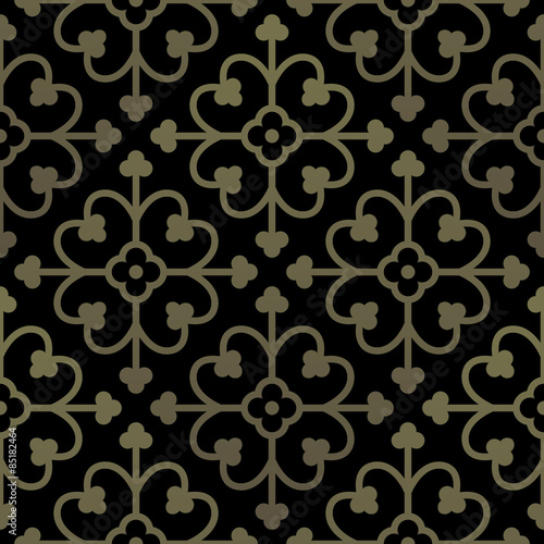 Golden gothic seamless pattern. Geometrical royal elements in a medieval style. Ornament for a tiles and mosaics. Vector illustration