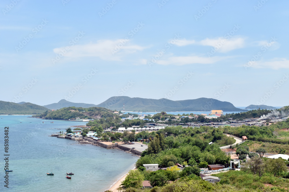 mountain and blue sea for background at Sichang Island