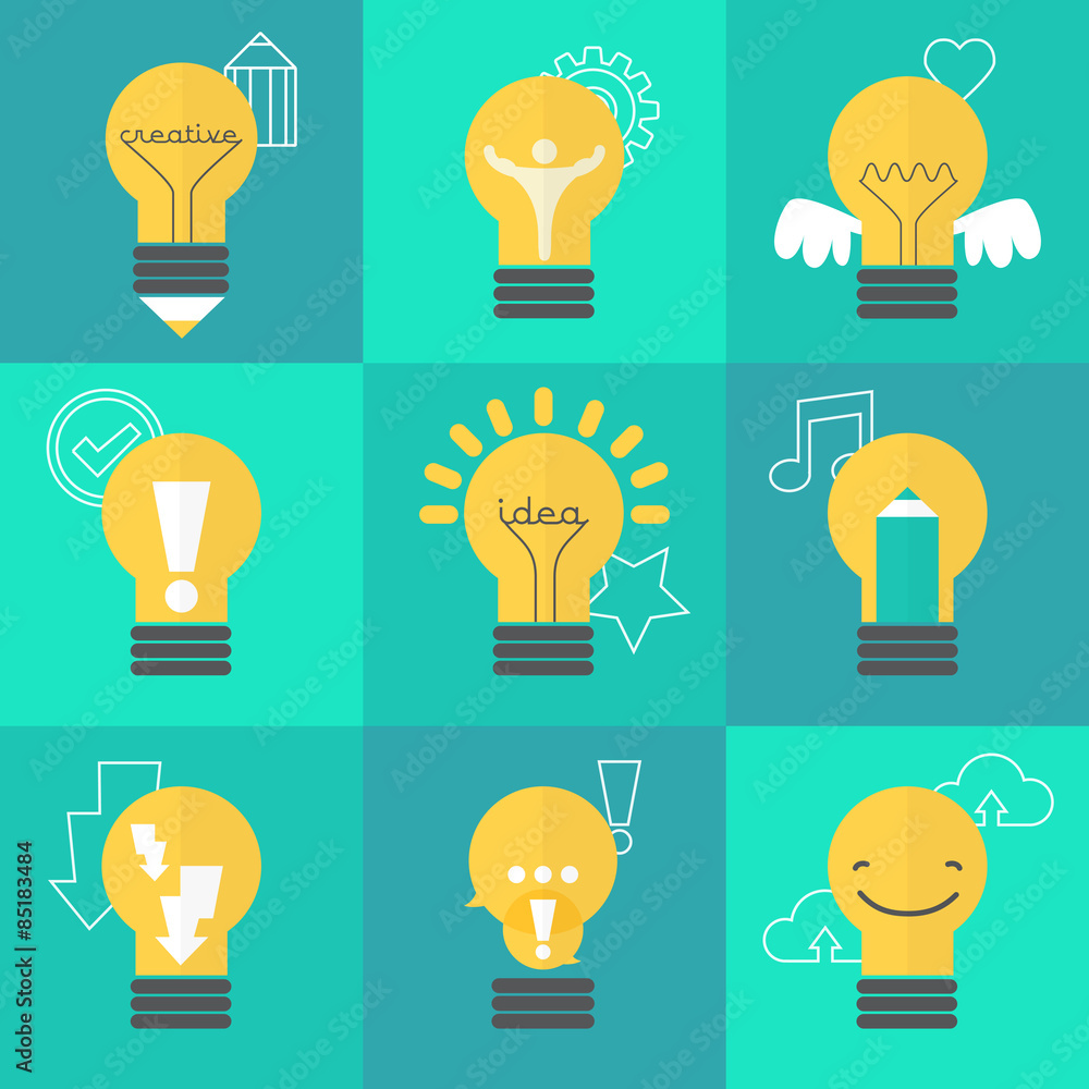 Creative idea vector illustration set with different lamps Creative idea vector illustration set with different lamps