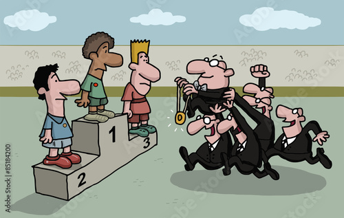 Conceptual cartoon of  a medal ceremony in sports