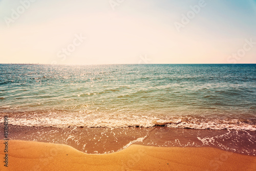 Retro Filter Of Sea And Tropical Beach In Summer Landscape