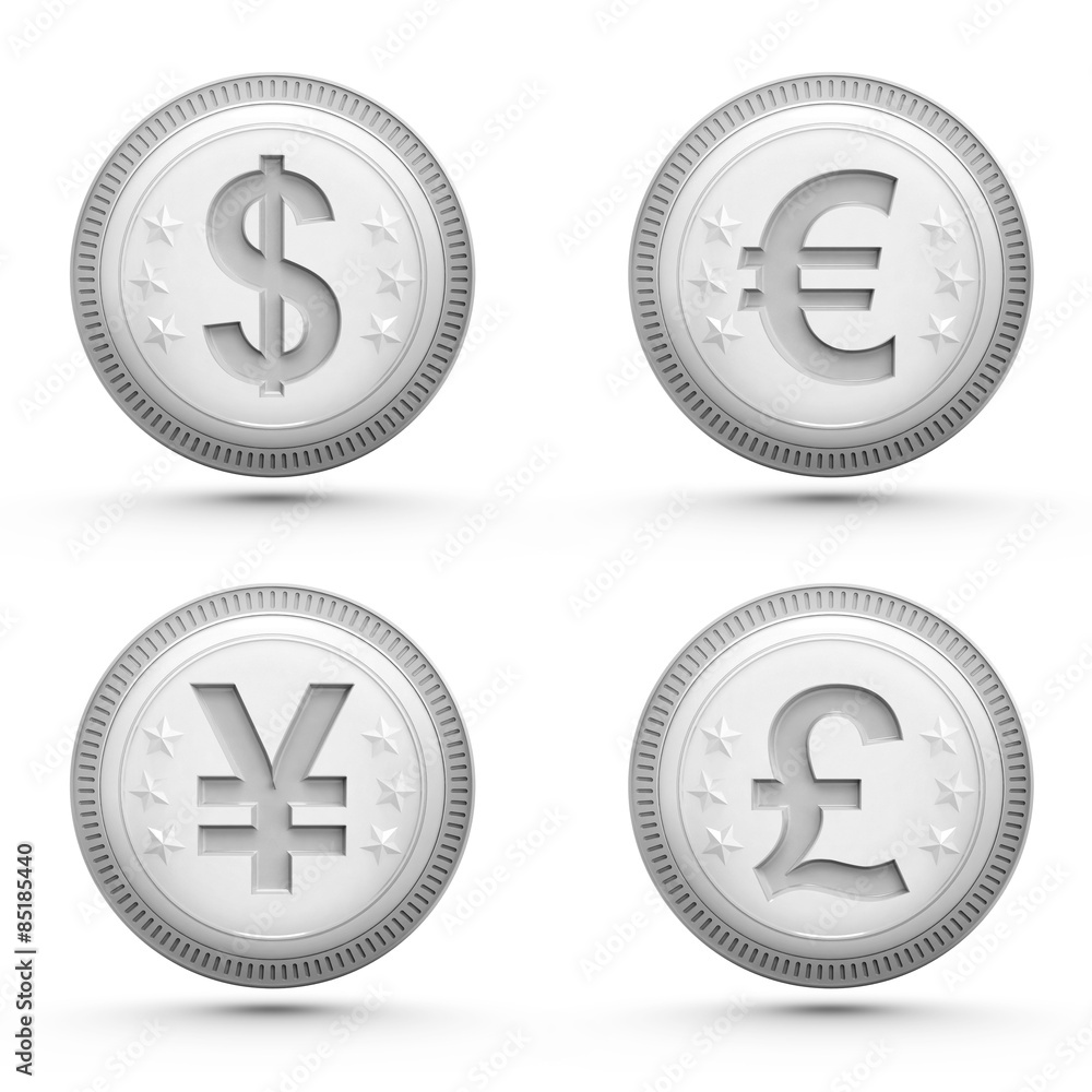global money silver coins isolated on white global money silver coins isolated on white