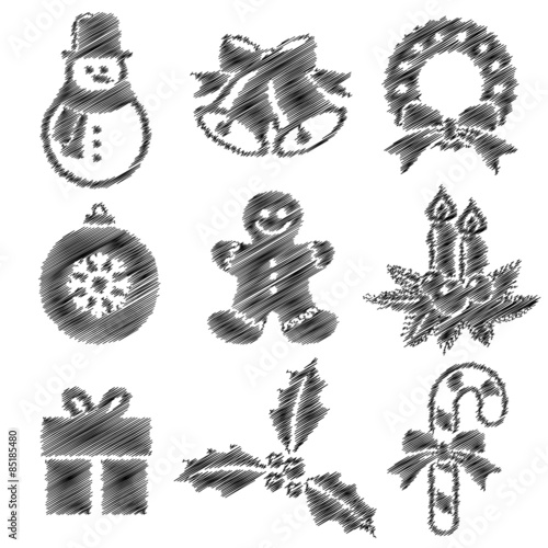 Vektor Set: Schraffierte Weihnachtsicons / Vektor 