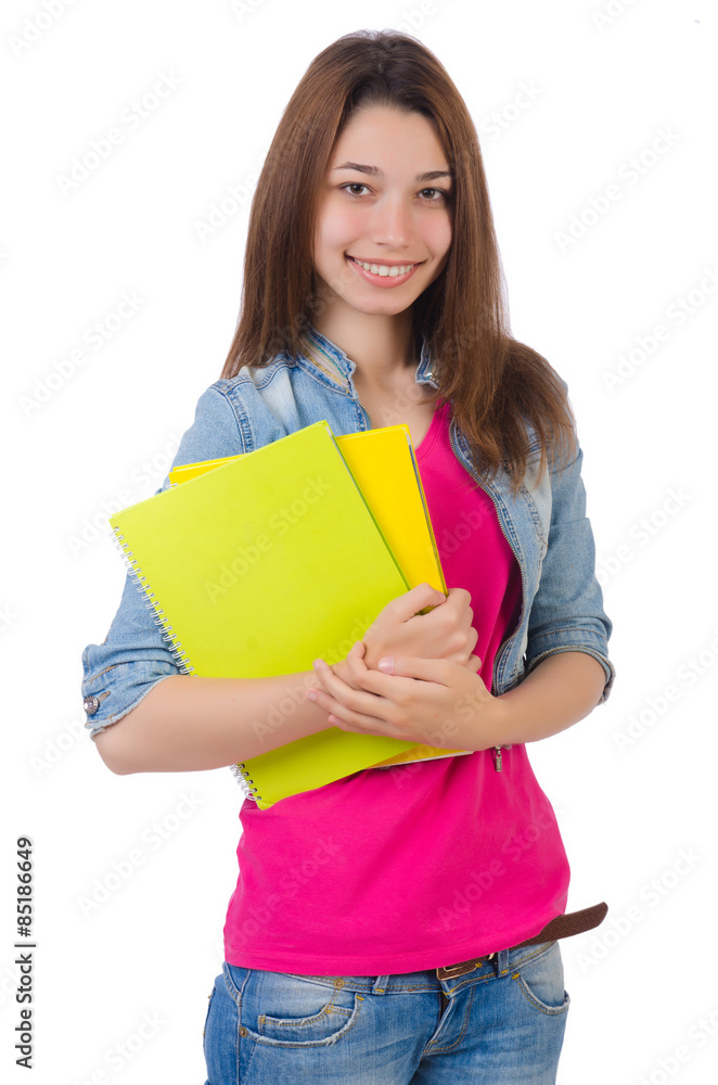 Student girl with books on white Student girl with books on white