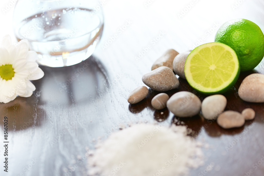 Spa composition. Salt Lime Flower and Stones. Body scrub. Spa composition. Salt Lime Flower and Stones. Body scrub.