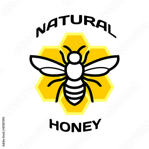 Bee icon. Natural honey package logo. © kilroy79