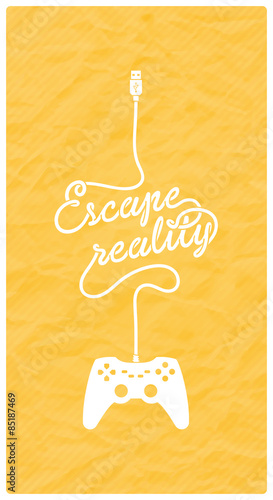 Gamepad with Cable in the Shape of a Text Message on Textured Paper Background