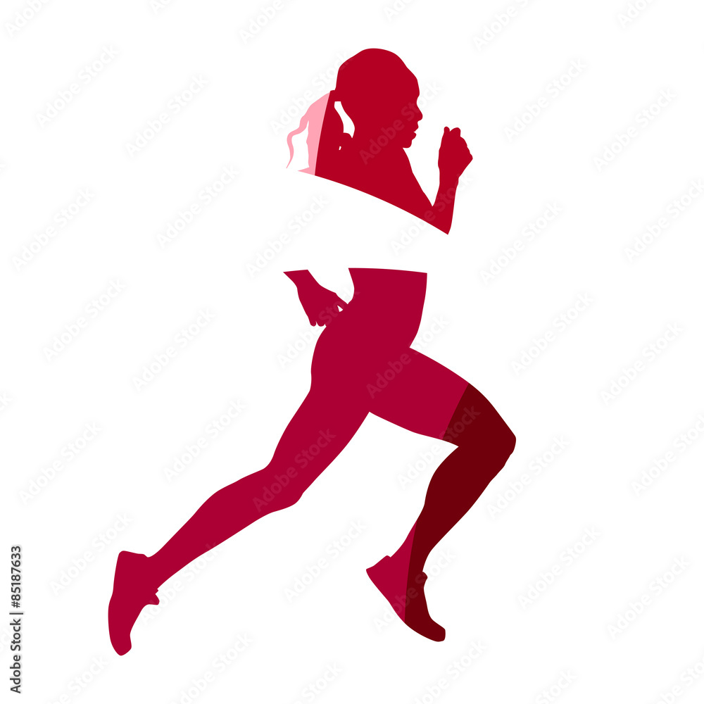 Abstract red woman runner geometric silhouette