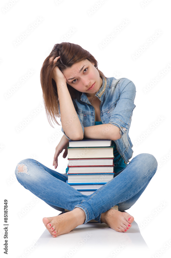 Student girl with books isolated on white Student girl with books isolated on white