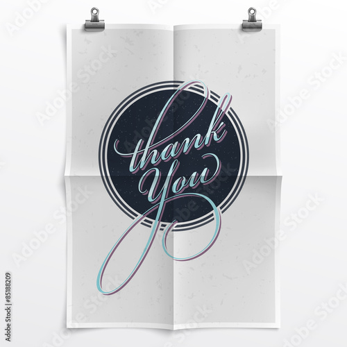 Thank You Note with a Retrofuturistic Touch on a Folded Poster Template with Realistic Texture and Shadow - Layered, Organized Vector File