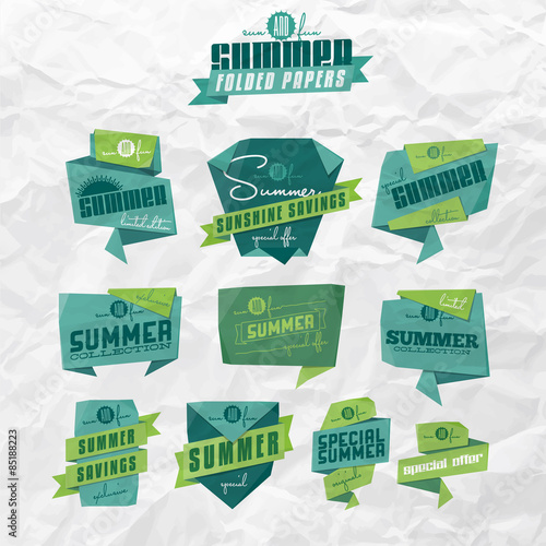 Set of origami styled summer related labels