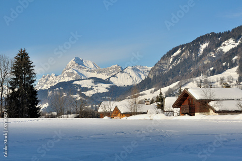 chalets dans village de Savoie aux pieds des montagnes
