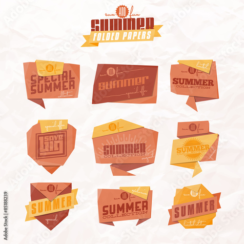 Set of origami styled summer related labels