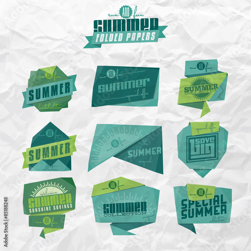 Set of origami styled summer related labels