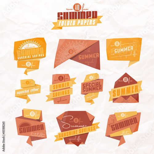Set of origami styled summer related labels
