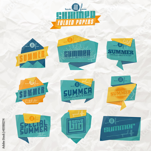Set of origami styled summer related labels