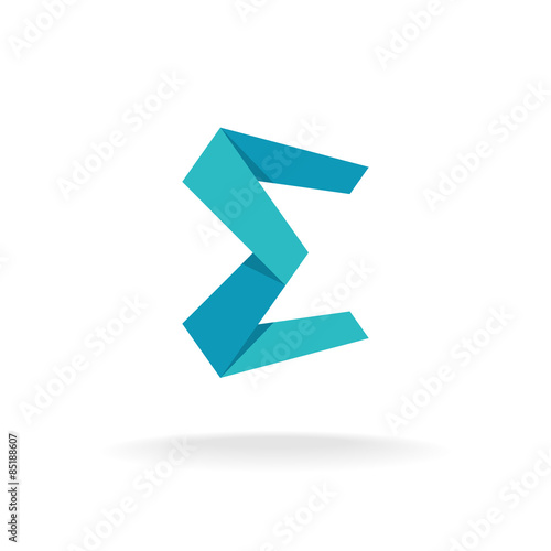 E letter logo template. Origami paper style.
