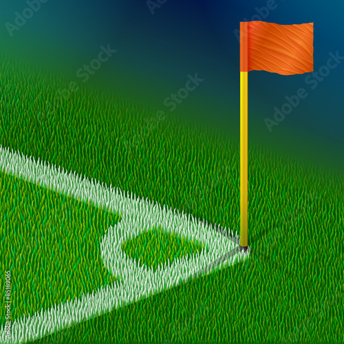 Corner of soccer pitch with flag. Part of football field