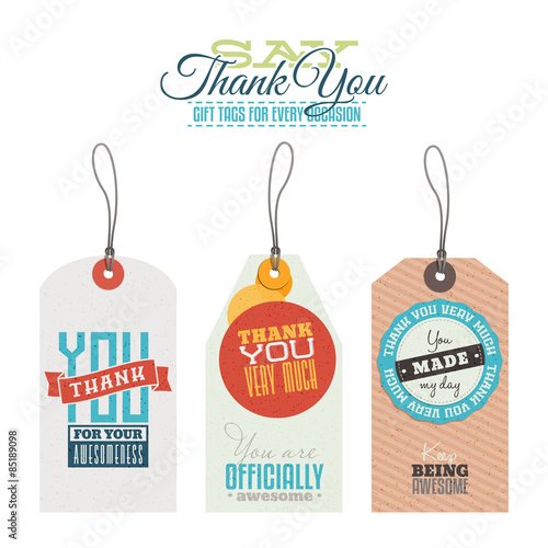 Collection of vintage thank you labels, hang tags