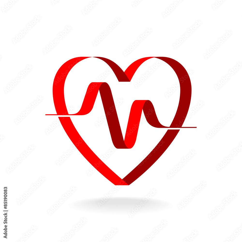 Heart with pulse ribbon logo template. Cardiology medical sign. Heart with pulse ribbon logo template. Cardiology medical sign.