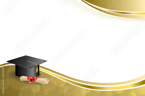Beige education graduation cap diploma red bow gold frame 