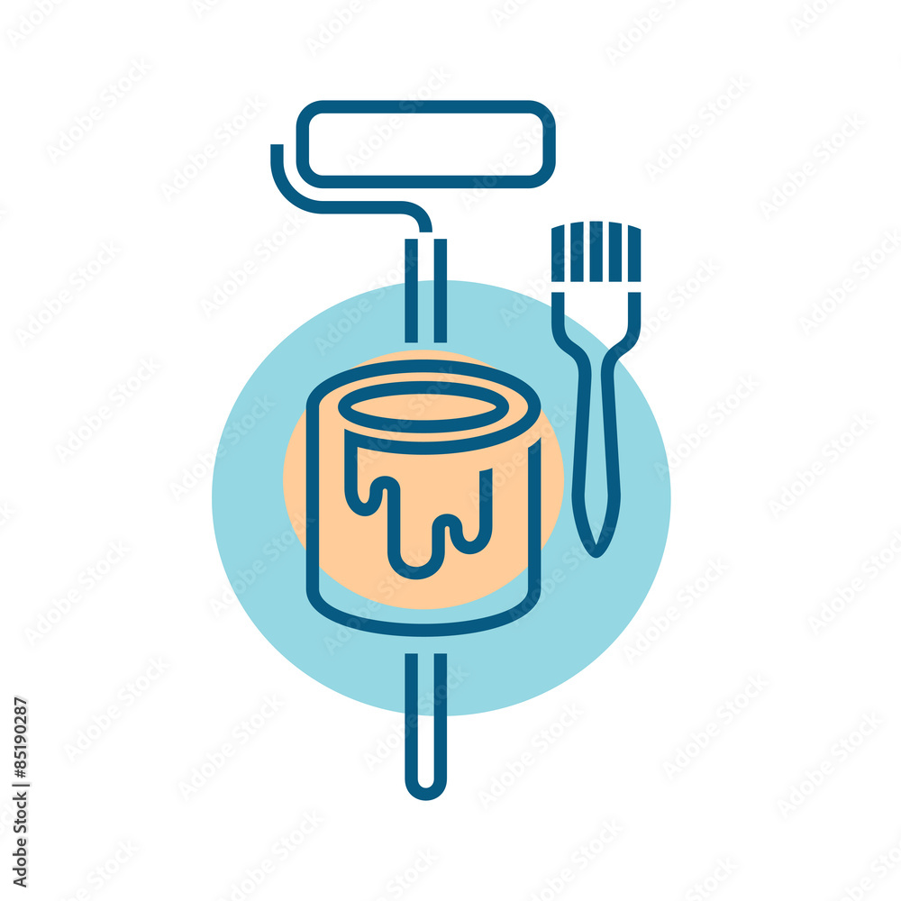Paint bucket with brush and roller logo template. Lineart style. Stock  Vector | Adobe Stock