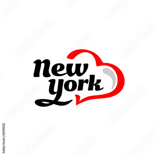 New York with heart logo. Black and red.