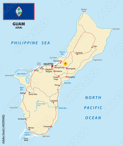 Guam map with flag