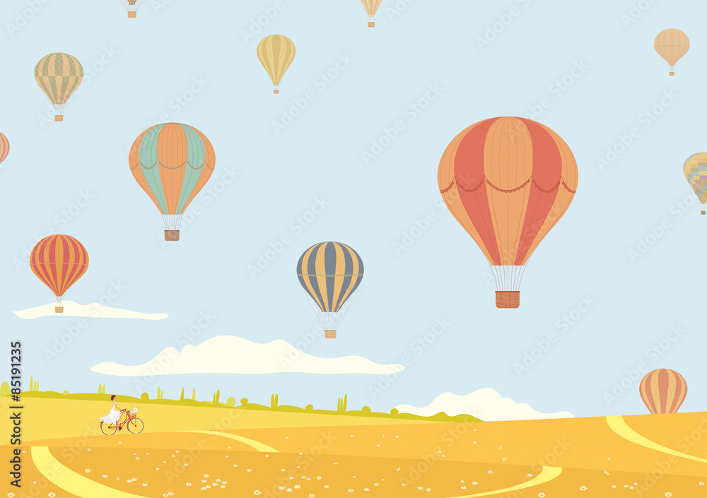 Fototapeta premium Hot air balloons over fields