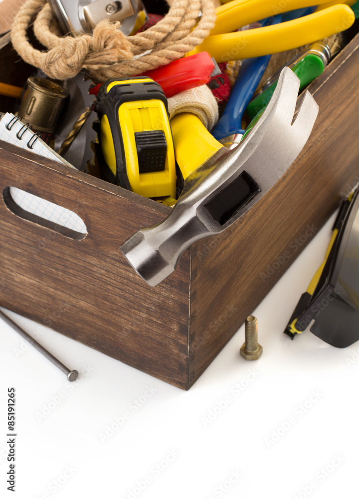 set of tools and instruments in toolbox set of tools and instruments in toolbox