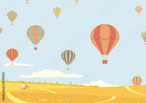Hot air balloons over fields