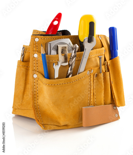 Tableau sur toile tools and instruments in belt isolated on white