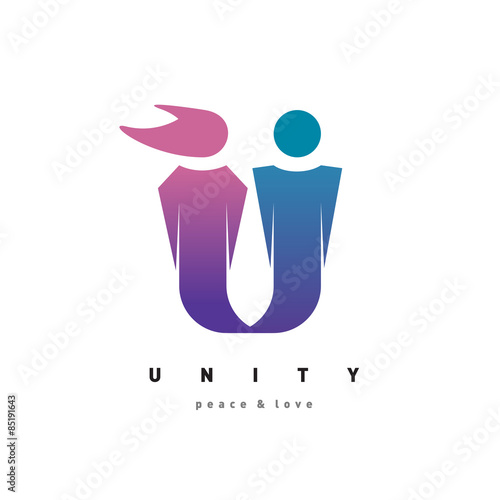 Unity people logo template. Man and woman figures in shape of U