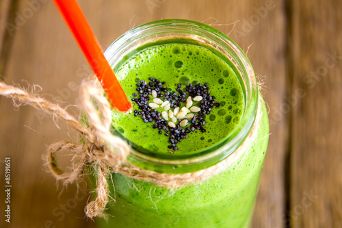 Green smoothie with heart of seeds