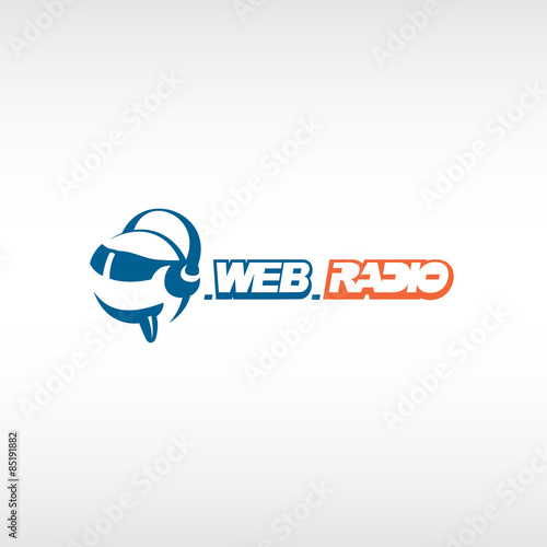 Internet radio logo template. Fun head with headphones and glasses.