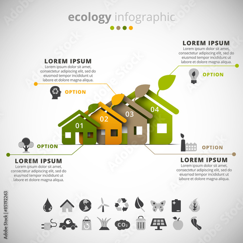 Ecology infographic made of Eco houses.