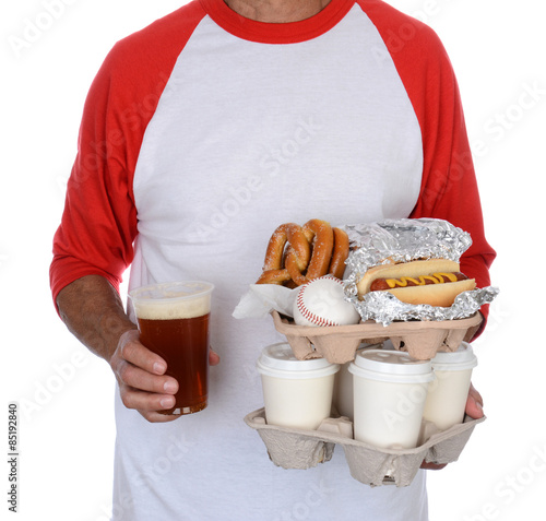 Photography Baseball Fan Carrying Food and Souvenirs