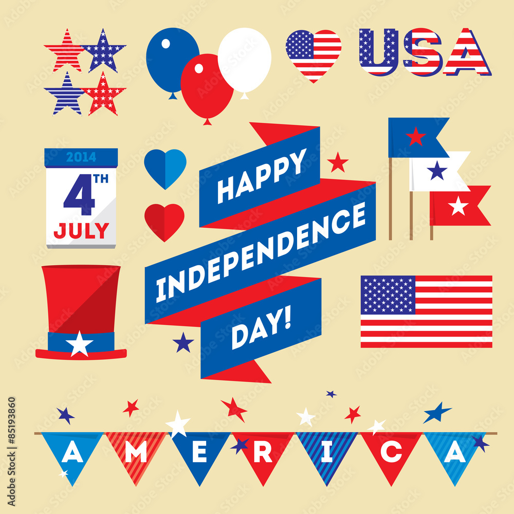 Set design elements for USA Independence Day fourth of July