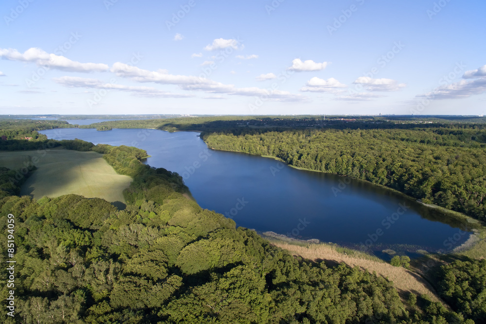 Aerial view of Farum lake, Denmark