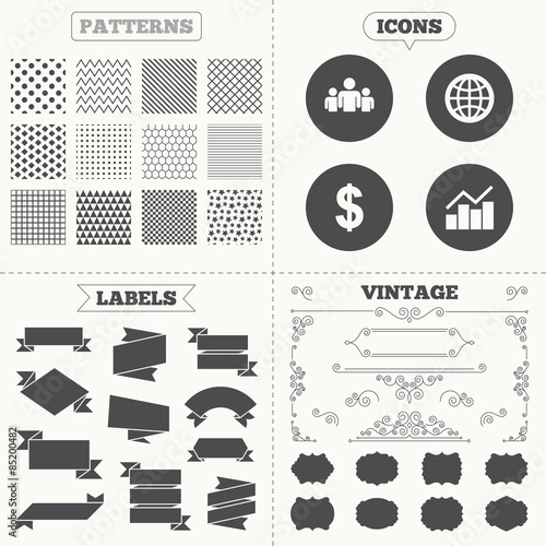 Business signs. Graph chart and globe icons.