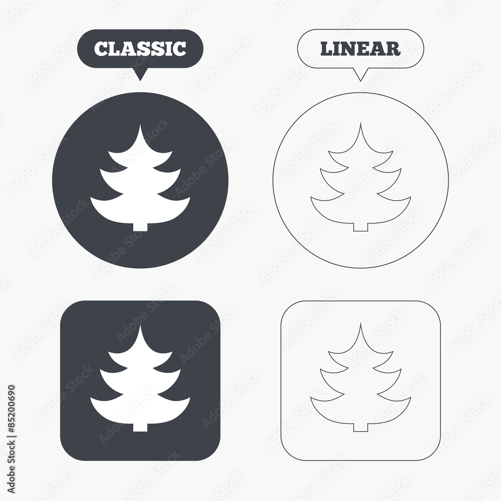 Christmas tree sign icon. Holidays button. Christmas tree sign icon. Holidays button.