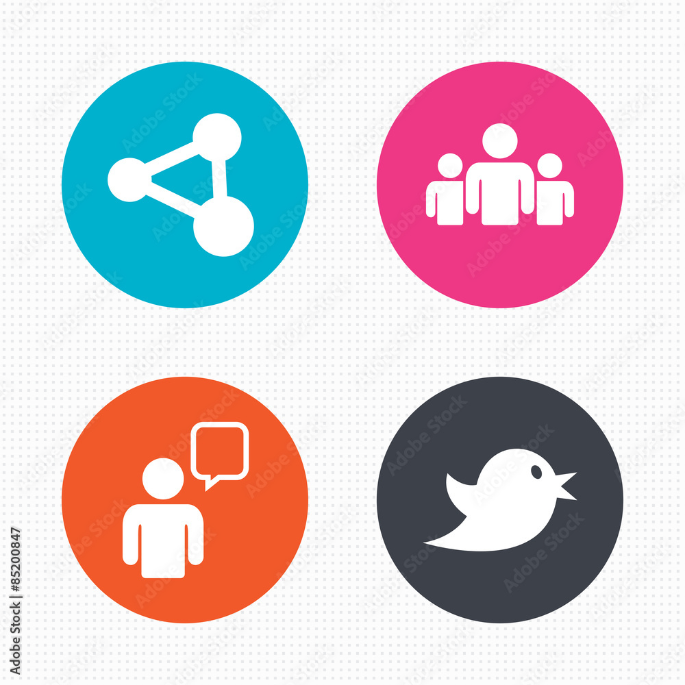 Group of people and share icons. Speech bubble. Group of people and share icons. Speech bubble.