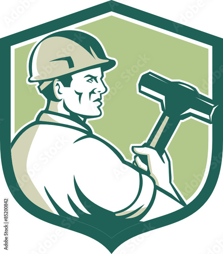 Demolition Worker Sledgehammer Shield Retro