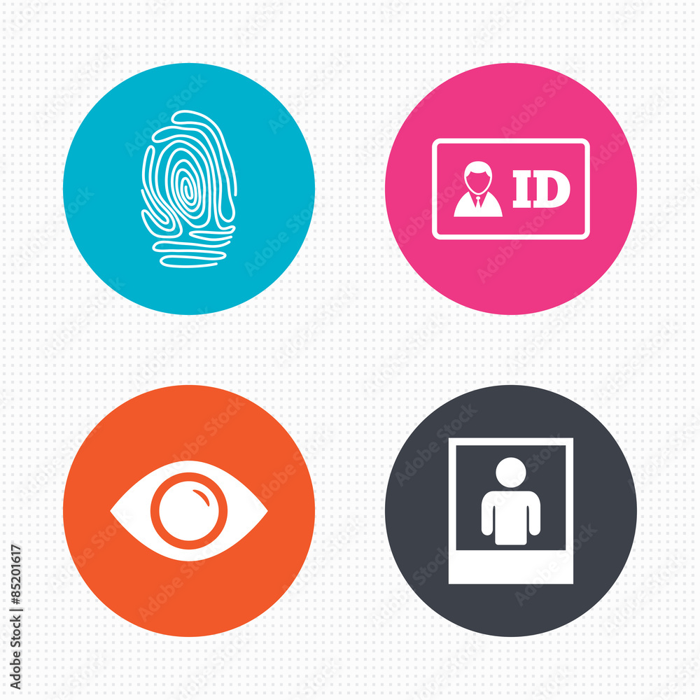 Identity ID card badge icons. Eye symbol. Identity ID card badge icons. Eye symbol.