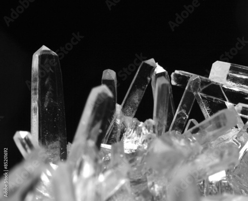 Macro photo of salt crystals in black and white on a black background