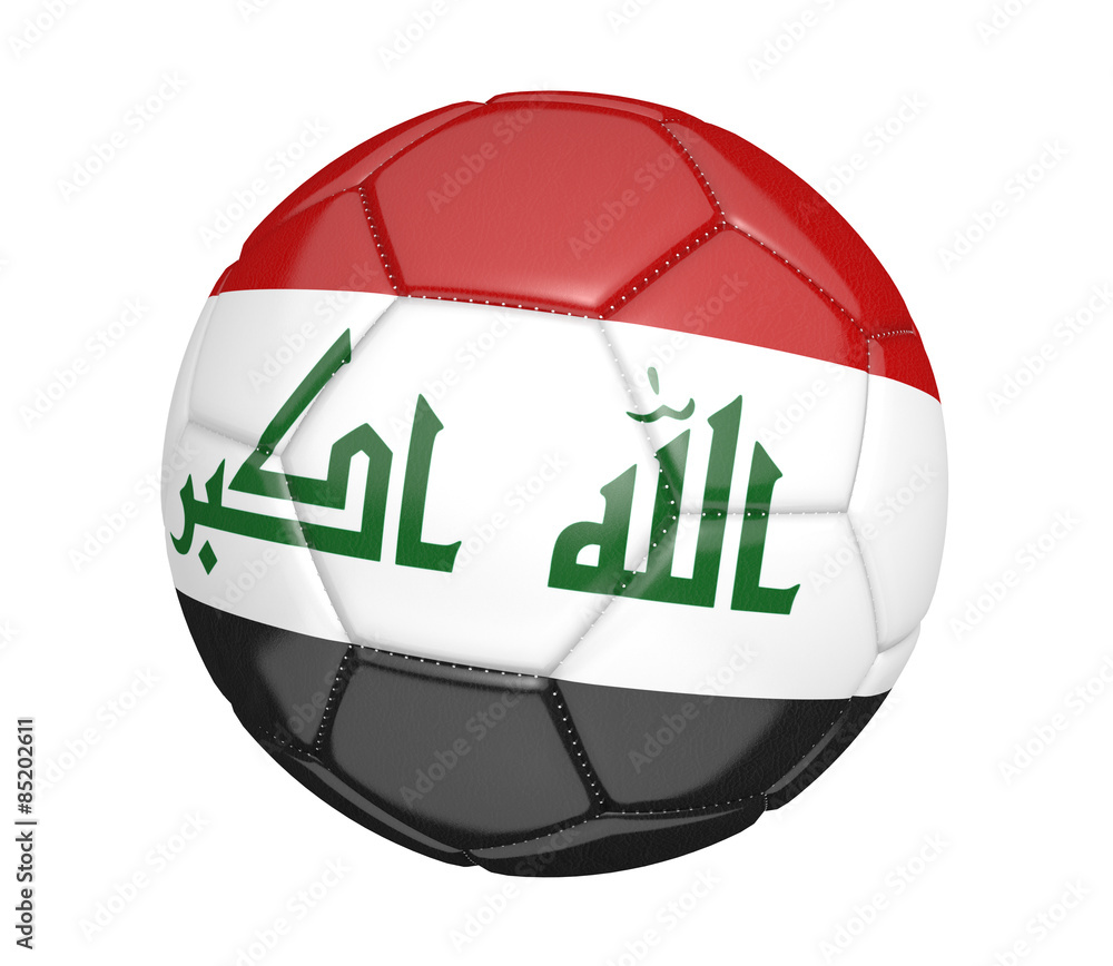 Soccer ball, or football, with the country flag of Iraq